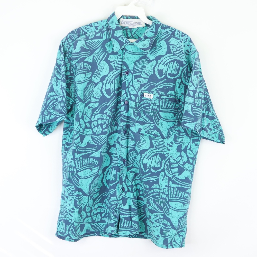 80s Streetwear Mens Small Abstract Hawaiian Shirt